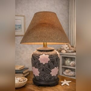 Boho Matte Black Floral Table Lamp SHADE NOT INCLUDED
